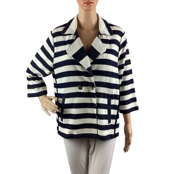 Chico’s Zenergy Candice Striped Jacket Nautical Double Breasted Blazer L - Picture 1 of 7